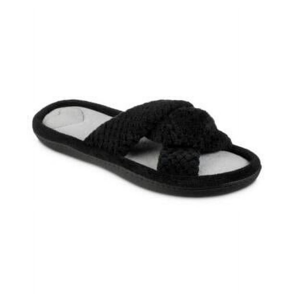 Popcorn Round Toe Slip On Indoor Slippers Black
